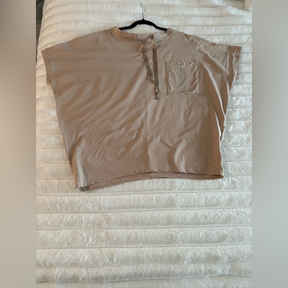 Casual Tan Short Sleeve women’s shirt,95% cotton over size - Picture 3 of 7